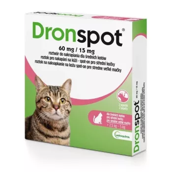 Vetoquinol DRONSPOT Spot-On Dewormer for Medium Cats (2.5-5 kg) - 2 Pipettes
