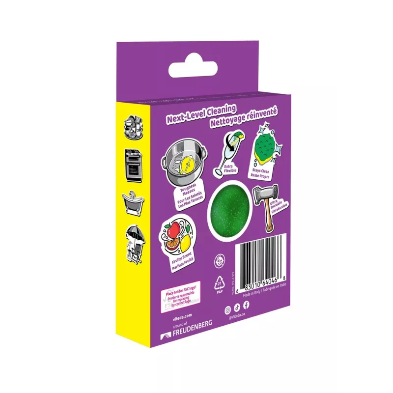 Vileda Punch Flexible Sponge Scourer, Lemon, 1 vnt.