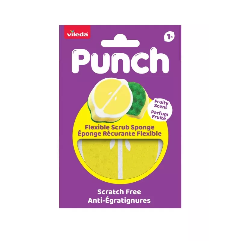 Vileda Punch Flexible Sponge Scourer, Lemon, 1 vnt.