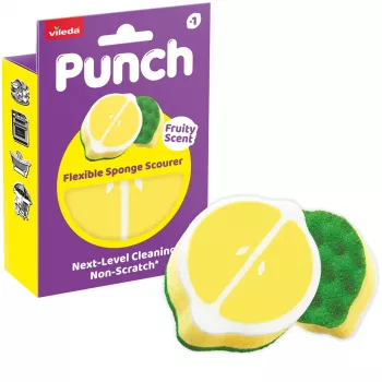 Vileda Punch Flexible Sponge Scourer, Lemon, 1 vnt.