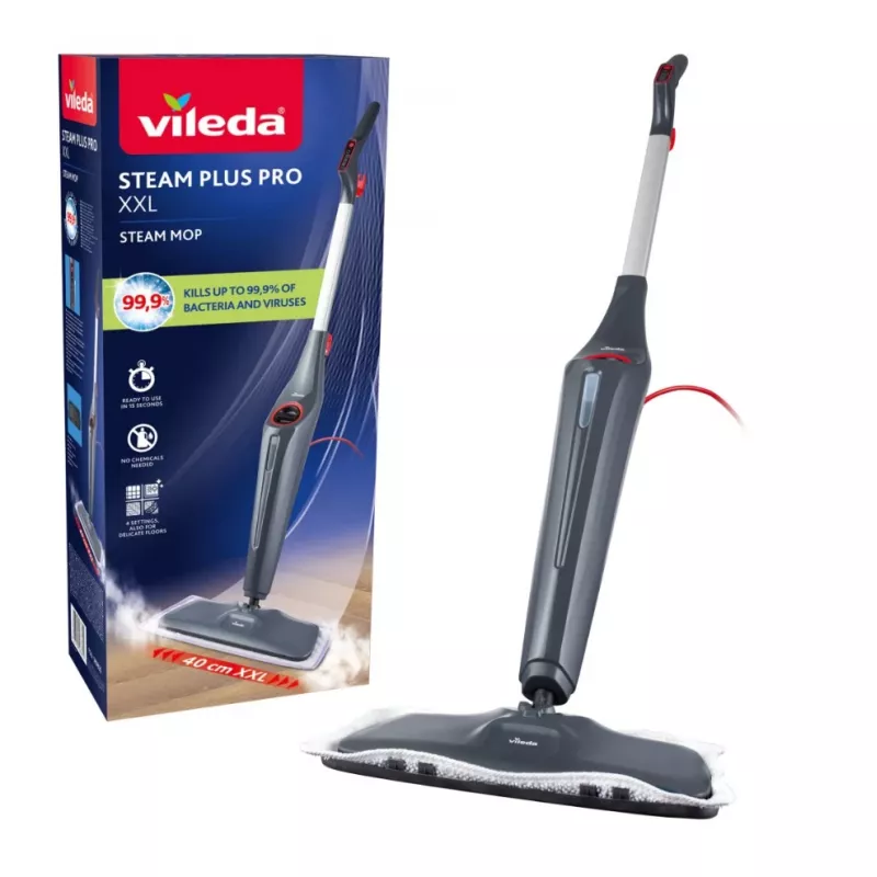 Vileda Steam Plus XXL Pro garų šluota su 2 papildomais mikropluošto padėkliukais