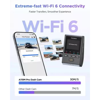 VIOFO A119M Pro 2K QHD vaizdo registratorius su Sony STARVIS 2 IMX675, įmontuotu GPS ir Wi-Fi, super kondensatoriumi, 140° matymo kampu, 1,5 colio ekranu