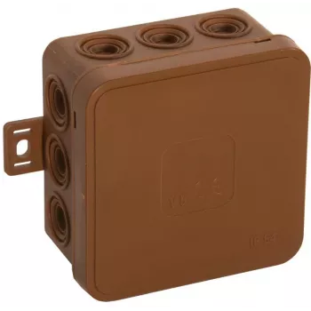 VIPLAST V5 Klik paviršinio montavimo tuščia jungiamoji dėžutė, 12 kabelių įvadų, ruda, IP54, 75x75x41 mm, 035-02