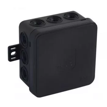 VIPLAST V5 Klik paviršinė tuščia jungiamųjų dėžė, 12 kabelių įvadų, IP54, juoda, 75x75x41 mm, 035-05