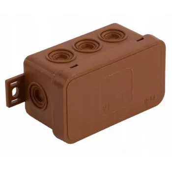 VIPLAST V8 Klik sieninis jungiamasis dėžutė, tuščia, 8 kabelių įvadai, IP54, ruda, 80x45x41mm