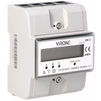 Virone EM-3 Trifazis elektros skaitiklis, 80 A, 3 moduliai, DIN bėgis TH-35 mm