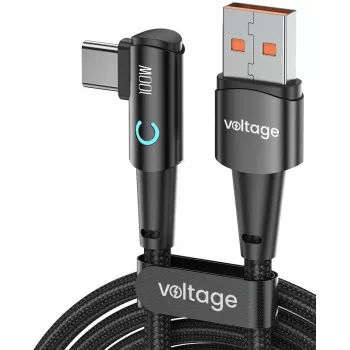 VOLTAGE PowerAngle 66W PD USB-A į USB-C kampinis laidas 1 m juodas