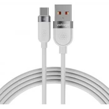 VOLTAGE VEKS66AC100WE USB-A į USB-C silikoninis 66W PD greito įkrovimo laidas, 1 m, baltas