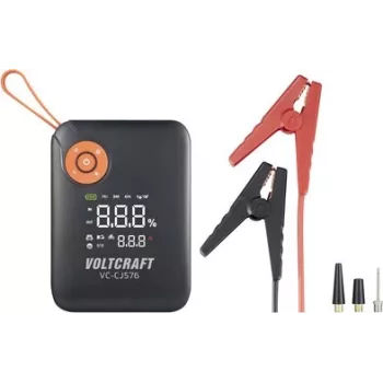VOLTCRAFT VC-CJS76 Jump Starter VC-16024485 300 A 12 V su įkrovimo stotele, 2x 12V išėjimai, 2x USB, LED žibintuvėlis, LCD ekranas