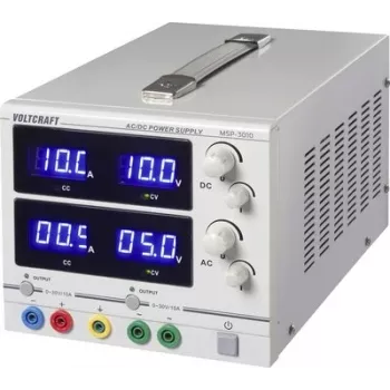 VOLTCRAFT MSP-3010 reguliuojamas AC ir DC laboratorinis maitinimo šaltinis 0-30 V 0-10 A 2x 300 W 4 mm bananų lizdai dviguba išvestis (VC-17370145)