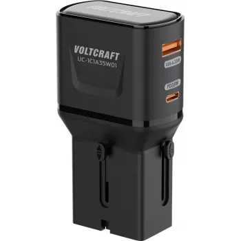 VOLTCRAFT UC-1C1A35W01 35W kelioninis sieninis įkroviklis su USB-C PD ir USB-A Quick Charge, juodas, su EU/UK/US adapteriais VC-17792720