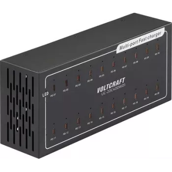 Voltcraft UC-20C400W01 20 prievadų USB-C įkrovimo stotis 400W 5V/3A vienam prievadui, metalinis korpusas su aktyviu aušinimu VC-16676850