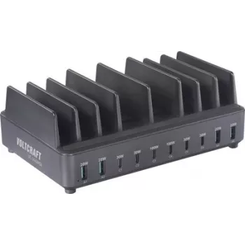 Voltcraft UC-240W01 240W USB įkrovimo stotis su 6x USB-C PD ir 4x USB-A QC, juoda