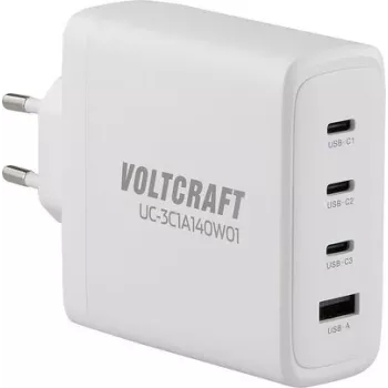 VOLTCRAFT UC-3C1A140W01 GaN USB įkroviklis 140W PD 3.1, 3x USB-C, 1x USB-A, baltas