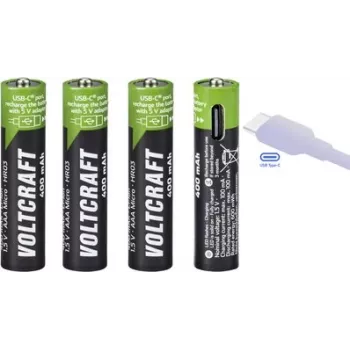 VOLTCRAFT VC-AAA400USB USB-C įkraunamos Li-Ion AAA baterijos 400 mAh 1,5 V - 4 vnt.
