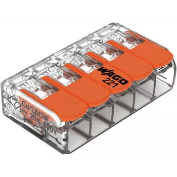 WAGO 221-415 COMPACT jungiamoji gnybtų jungtis 5 laidininkams, 0,2-4 mm², 25 vnt. pakuotė