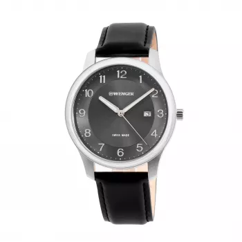 WENGER Urban Classic Chrono vyriškas kvarcinis laikrodis 42mm nerūdijančio plieno korpusas mėlynas ciferblatas rudos odos dirželis