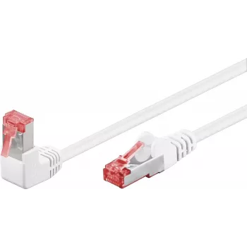 WENTRONIC Goobay CAT 6 tinklo kabelis, 1x 90° kampu, S/FTP (PiMF), baltas, 0,25 m - fiksatorius viršuje, LSZH be halogenų, varis (51548)