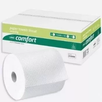 WEPA Comfort popierinių rankšluosčių ritinys, 2 sluoksnių, aukšto baltumo, linijinis įspaudimas, mėlyna šerdies lipni juosta, 205 mm plotis, 150 m ilgis, 6 ritinėliai (316800)