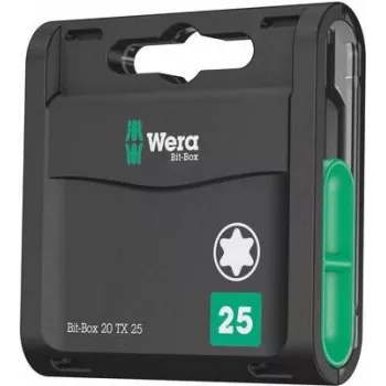 Wera 20 dalių Bit-Check antgalių rinkinys, TORX TX 25, 25 mm ilgio, 1/4 colio hex pavara, su Rapidaptor greito atlaisvinimo antgalių laikikliu 05057773001