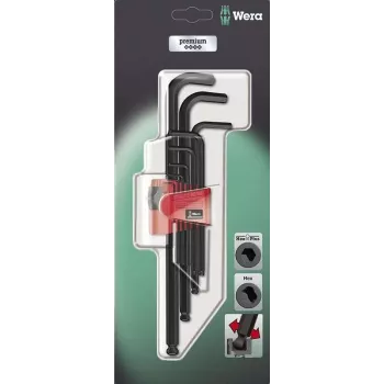 Wera Hex-Plus 950 PKL/9 BM SB SiS 9 dalių metrinis L-formos raktų rinkinys, BlackLaser 05073596001