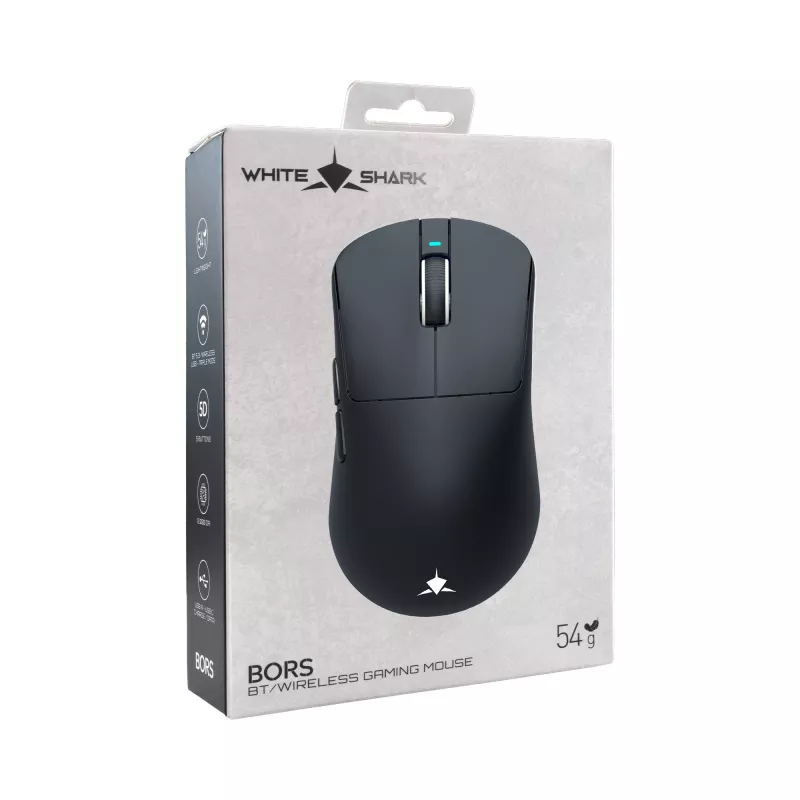 White Shark BORS-B WGM-5021 belaidė žaidimų pelė, 12000 DPI, 2.4GHz, RGB, juoda
