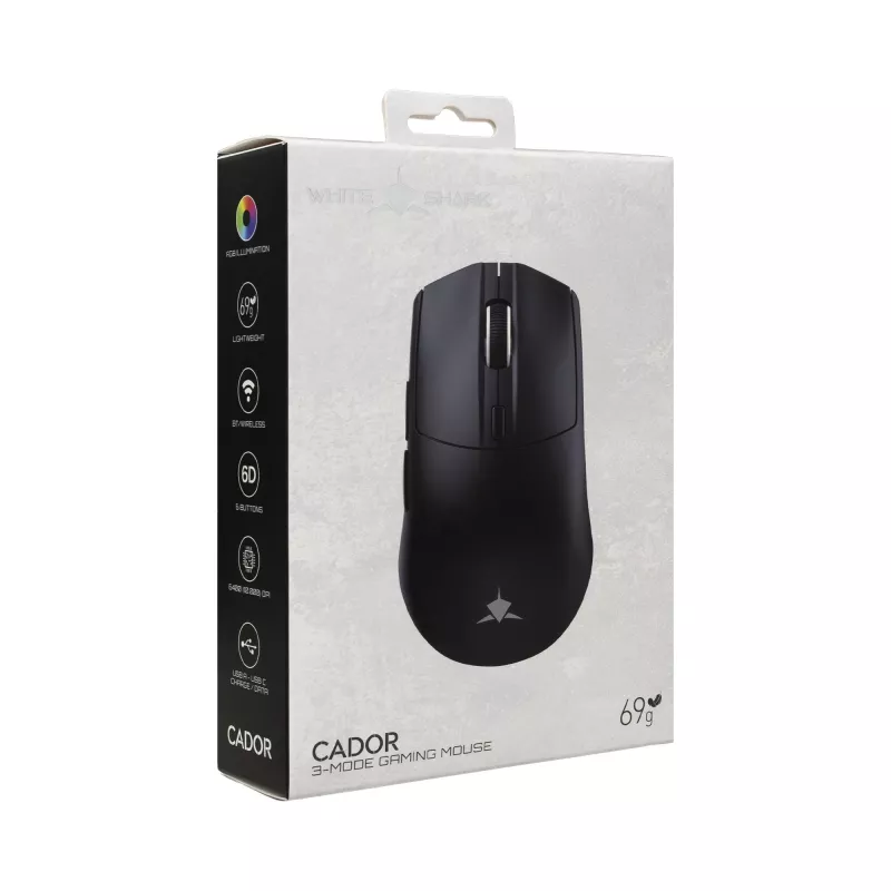 White Shark CADOR-B WGM-5020 laidinis RGB žaidimų pelė, juoda
