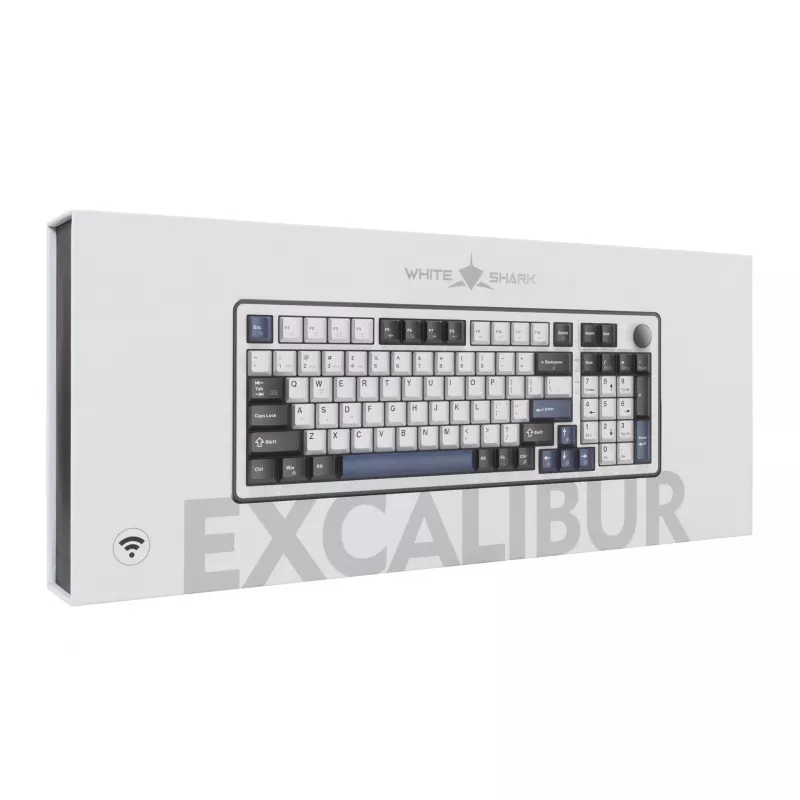White Shark EXCALIBUR-W mechaninė žaidimų klaviatūra, 75% išdėstymas, KTT Wine Red karšto keitimo, per klavišą RGB, laidinė, balta