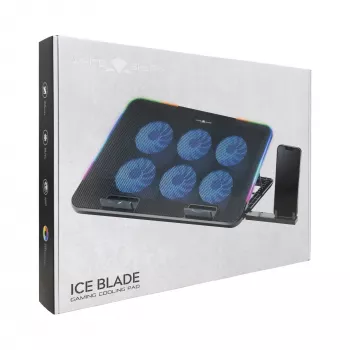 White Shark ICE BLADE GCP-96 dviejų ventiliatorių aušinimo padėklas nešiojamam kompiuteriui su mėlynu LED, iki 17 colių, 5 reguliavimo padėtys