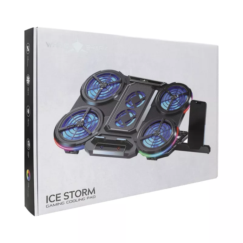White Shark ICE STORM GCP-6 nešiojamojo kompiuterio aušinimo padėklas, 2x125 mm ventiliatoriai, mėlynas LED, USB, iki 17 colių