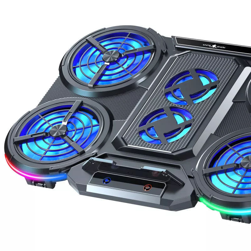White Shark ICE STORM GCP-6 nešiojamojo kompiuterio aušinimo padėklas, 2x125 mm ventiliatoriai, mėlynas LED, USB, iki 17 colių
