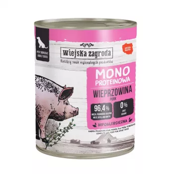 WIEJSKA ZAGRODA Mono Pork šlapias šunų maistas 800 g