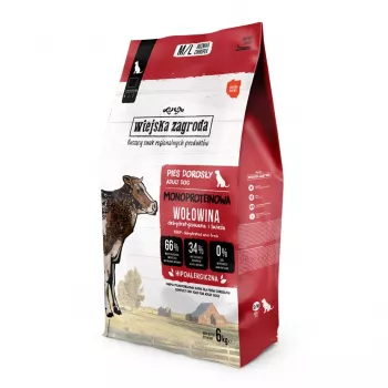WIEJSKA ZAGRODA Monoprotein Beef sausas šunų ėdalas - 6 kg