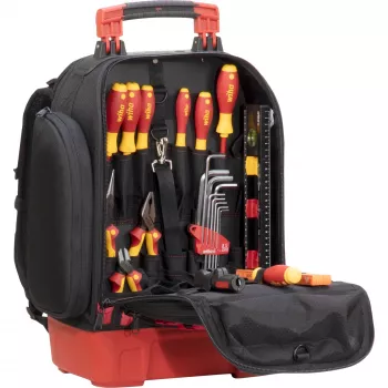 Wiha 45528 elektriko įrankių kuprinės rinkinys, 28 dalių, 385 x 260 x 530 mm, juoda/raudona