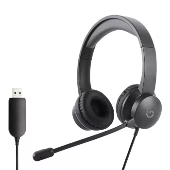 WINX CALL Clear USB ausinės WX-HS104 - triukšmą slopinantis mikrofono strypelis, ant ausų, USB-A, juodos