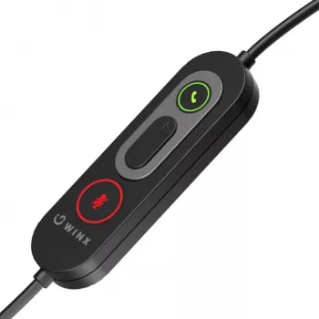 WINX CALL Pro 2 Mono AI triukšmą slopinanti ausinė su USB-A laidu, sukamu mikrofonu, valdymo mygtukais, minkštu PU odos ausų pagalvėlėmis, juoda