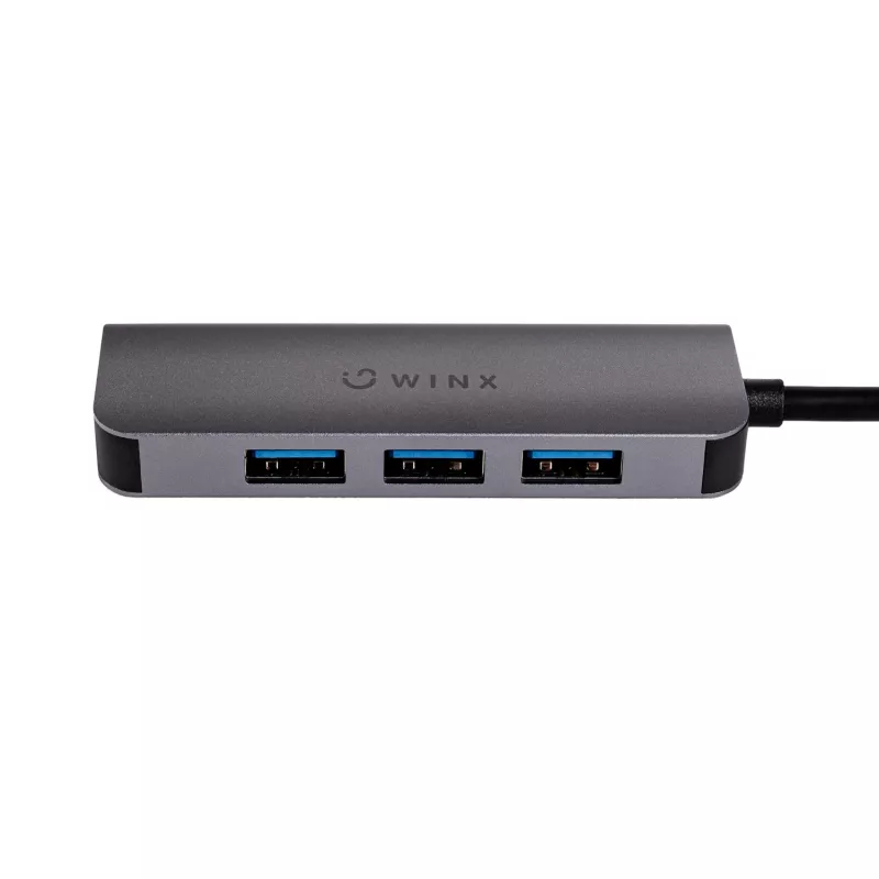 WINX CONNECT Simple USB/Type-C šakotuvas, 3x USB-A 5Gbps + USB-C PD 100W, kosminė pilka