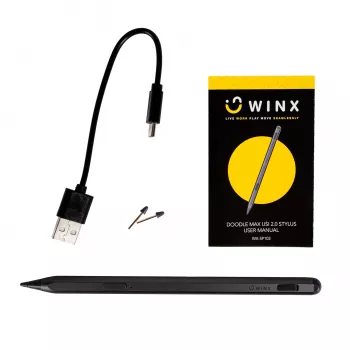 WINX DOODLE Max USI 2.0 rašiklis - 4096 slėgio lygiai, delno atmetimas, pakreipimo palaikymas, USB-C įkrovimas, kosminė pilka