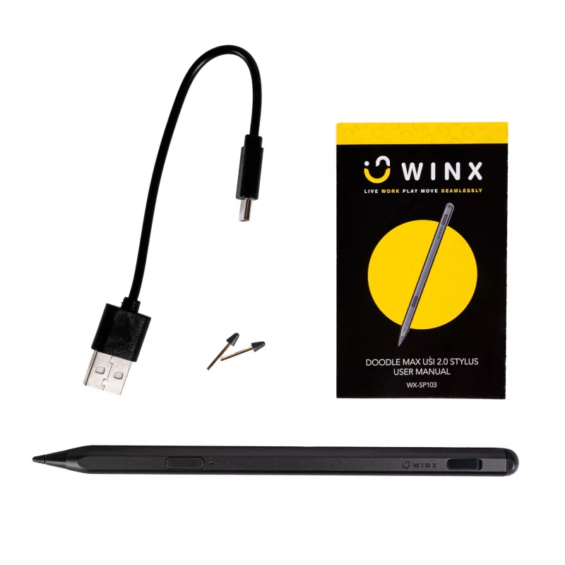 WINX DOODLE Max USI 2.0 rašiklis - 4096 slėgio lygiai, delno atmetimas, pakreipimo palaikymas, USB-C įkrovimas, kosminė pilka
