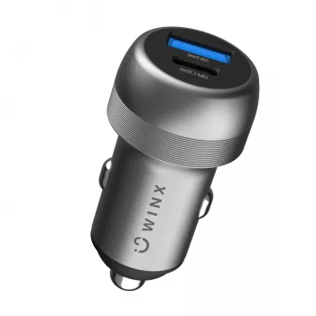 WINX POWER Fast 89W automobilinis įkroviklis - USB-C PD 67W + USB-A QC 18W, juodas