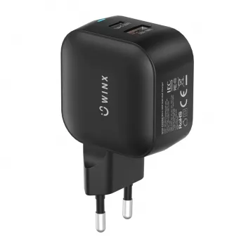 WINX POWER More 35W GaN sieninis įkroviklis - Dual USB-C ir USB-A, PD 3.0 PPS, baltas