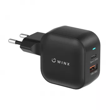 WINX POWER More 35W GaN sieninis įkroviklis - Dual USB-C ir USB-A, PD 3.0 PPS, baltas