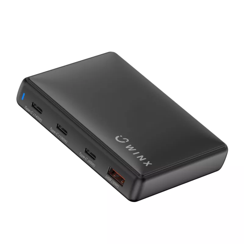WINX POWER Ultra 140W GaN stalinis įkroviklis - 2x USB-C PD 100W + USB-A QC 22.5W, juodas