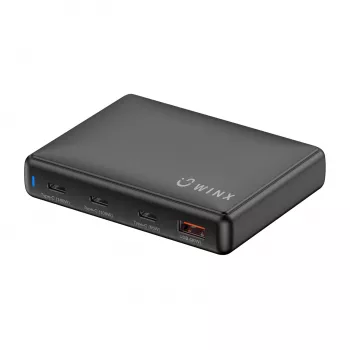 WINX POWER Ultra 140W GaN stalinis įkroviklis - 2x USB-C PD 100W + USB-A QC 22.5W, juodas