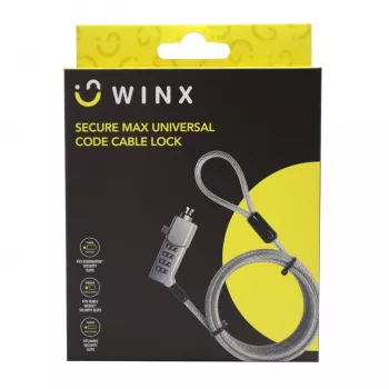 WINX Secure Max Universal Code Cable Lock - 4 skaitmenų perstatomas kodas, pintas plienas, 1,8 m, juoda/sidabrinė