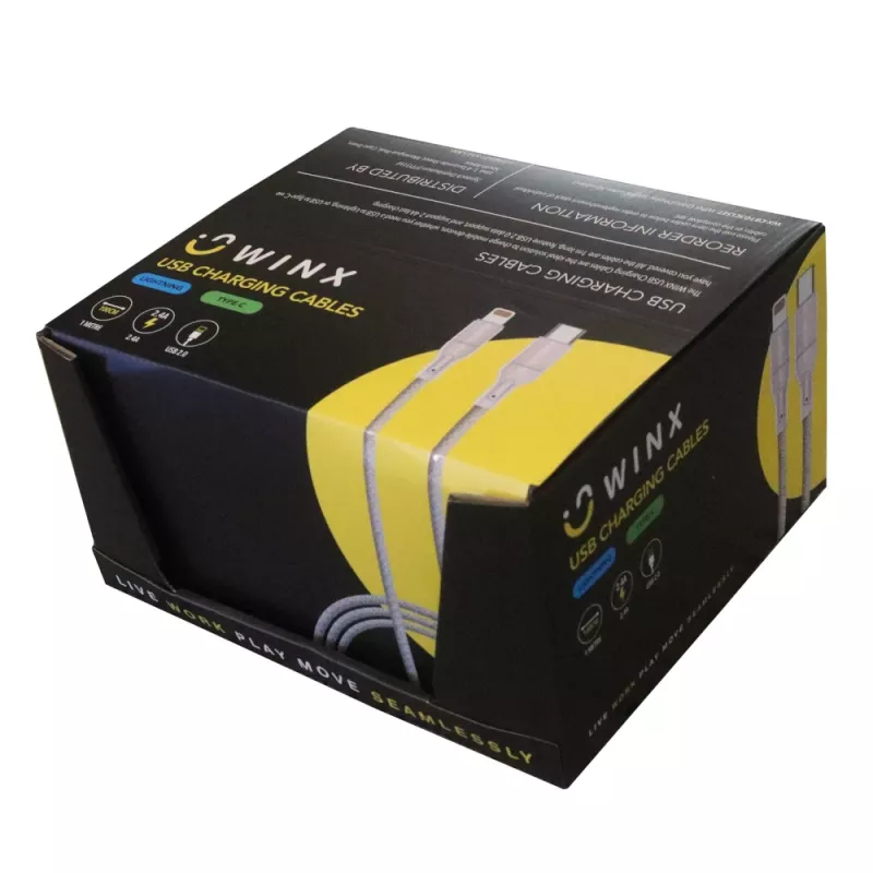 WINX USB į Type-C|Lightning įkrovimo kabelis 2-in-1 su šakotuvu 1,2 m juodas