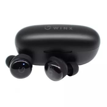 WINX VIBE Active 2 TWS ausinės – belaidės Bluetooth 5.3 ausinės su įkrovimo dėklu, IPX4 atsparumu vandeniui, ENC mikrofonu, jutikliniais valdymais, žemos delsos žaidimų režimu, 24 val. viso grojimo laiko, juodos