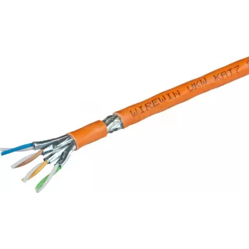 Wirewin VKW SFTP K7 LSOH3 1000SXB Cat.7 S/FTP tinklo kabelis, 1000 m, oranžinis, LSOH3 apvalkalas, vientisas plikas varis, 23 AWG, 600 MHz, 10 Gbps