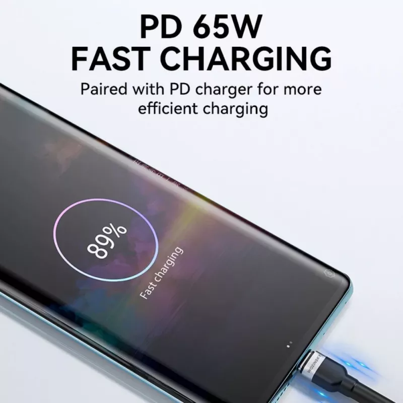 Wozinsky 1 m USB-C į USB-C laidas 60W PD greitas įkrovimas ir duomenų sinchronizavimas juodas