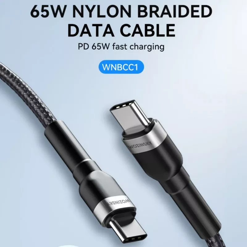 Wozinsky 1 m USB-C į USB-C laidas 60W PD greitas įkrovimas ir duomenų sinchronizavimas juodas